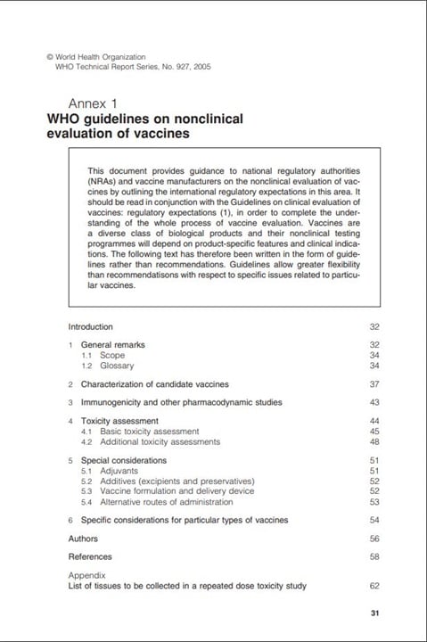 Annex 2 - WHO guidelines on non clinical evaluation of vaccines